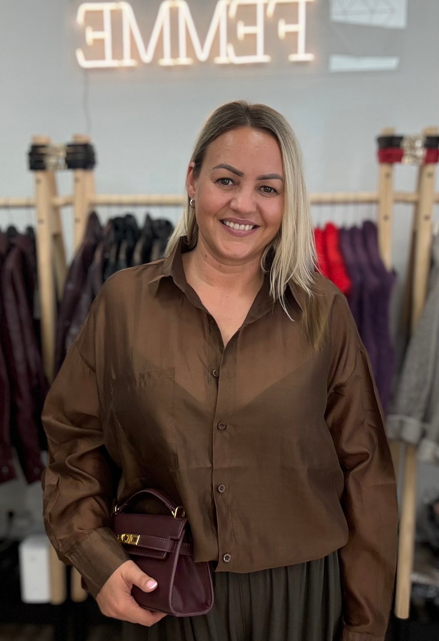 Silk blouse brown color