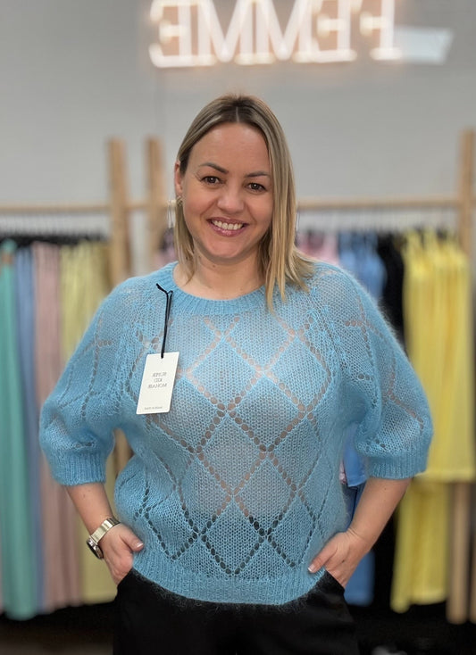 Kid mohēras džemperis zilā tonī