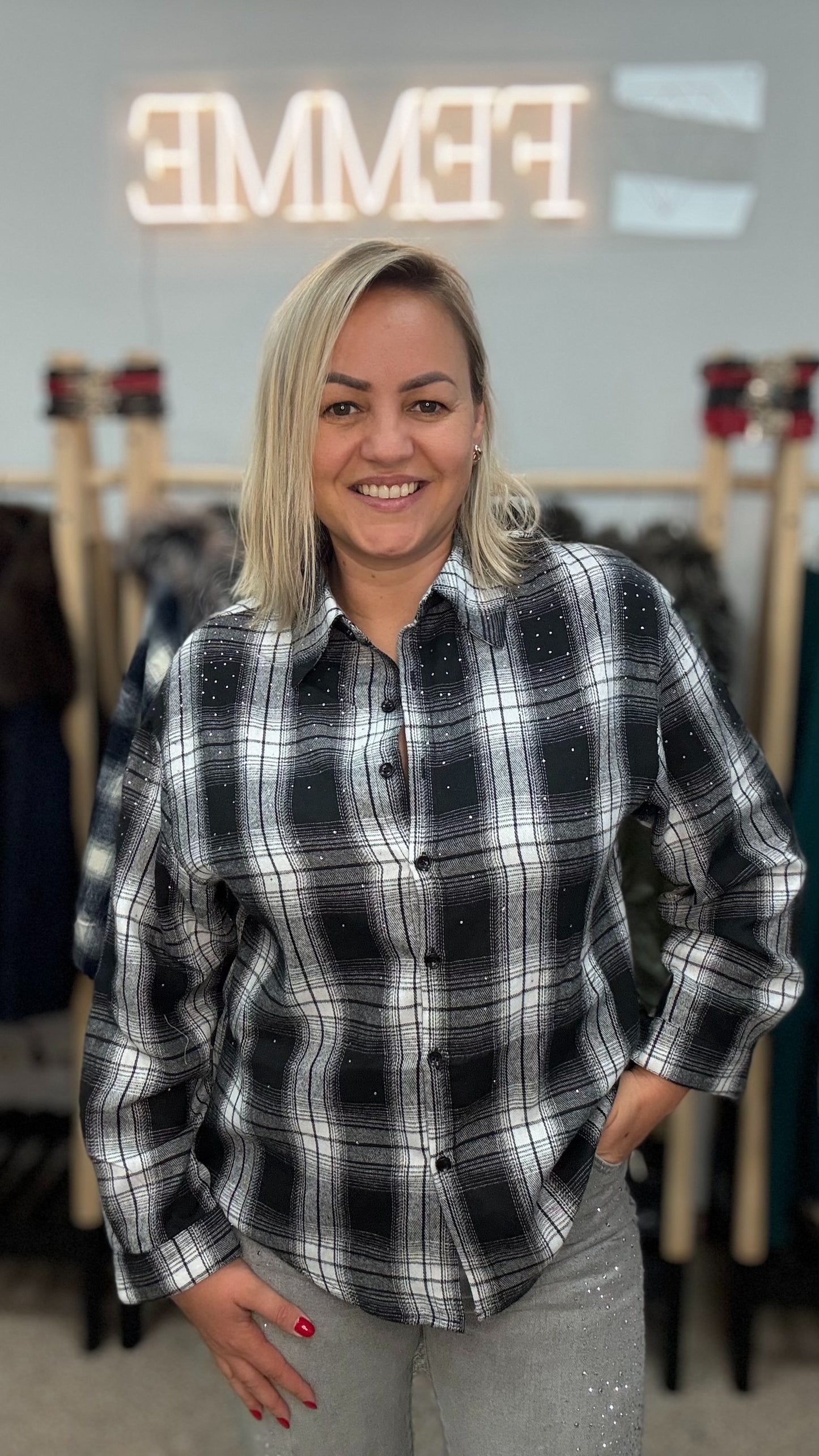 Checkered shirt with crystals black color
