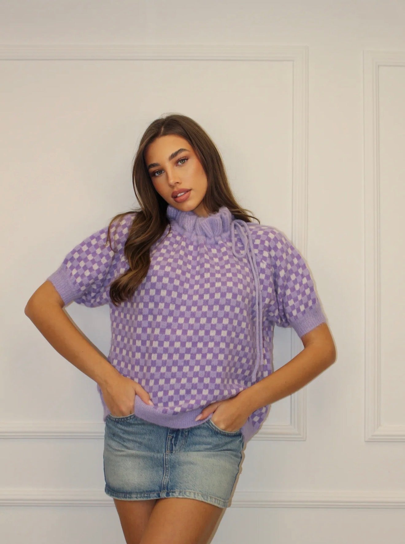 Свитер с короткими рукавами, лилового цвета 