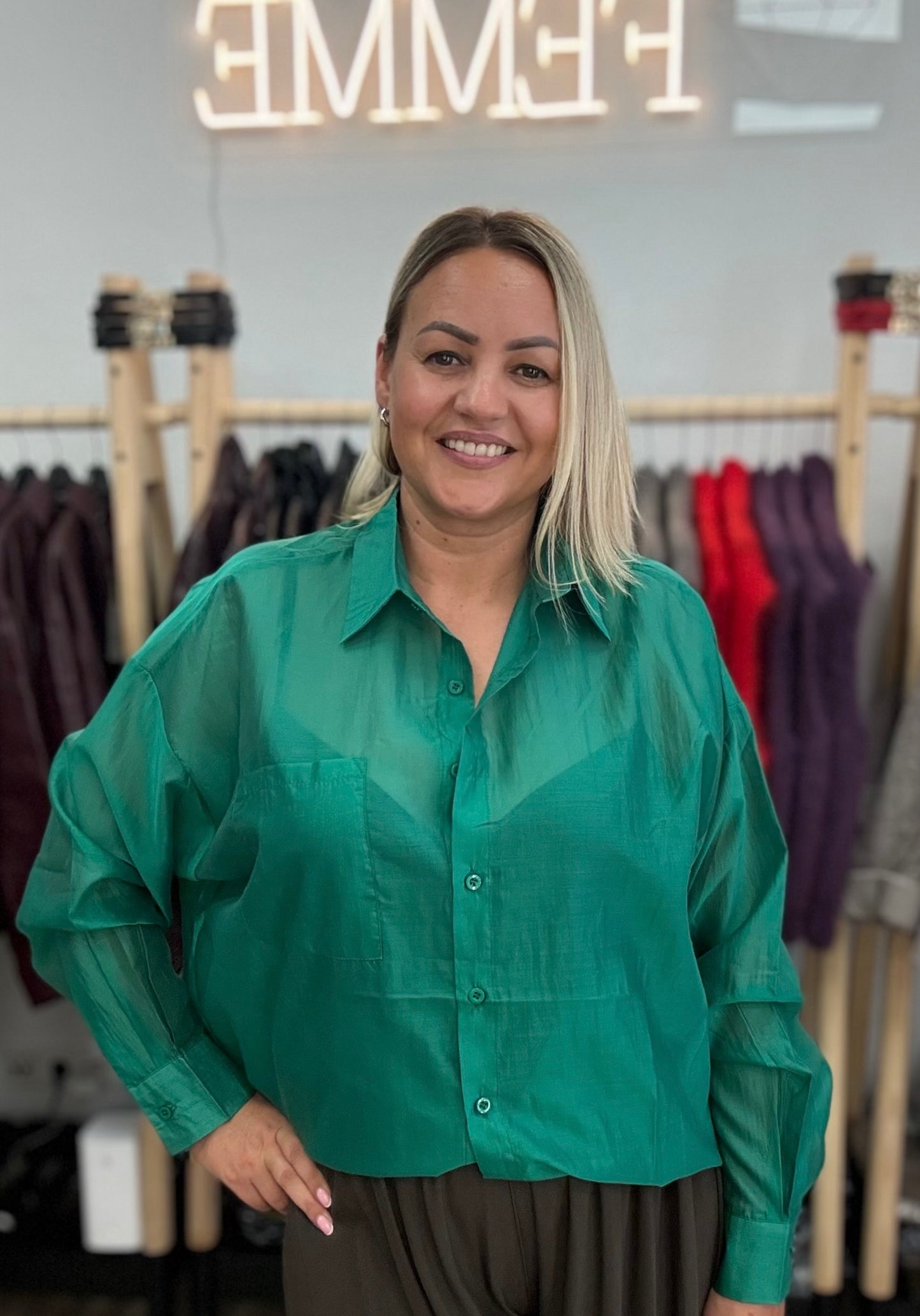 Silk blouse green color