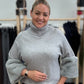 Grey Turtleneck Sweater with Faux Fur Sleeves