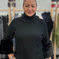 Black Turtleneck Sweater with Faux Fur Sleeves