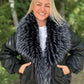 Faux leather jacket with faux fur black color