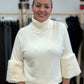 White Turtleneck Sweater with Faux Fur Sleeves