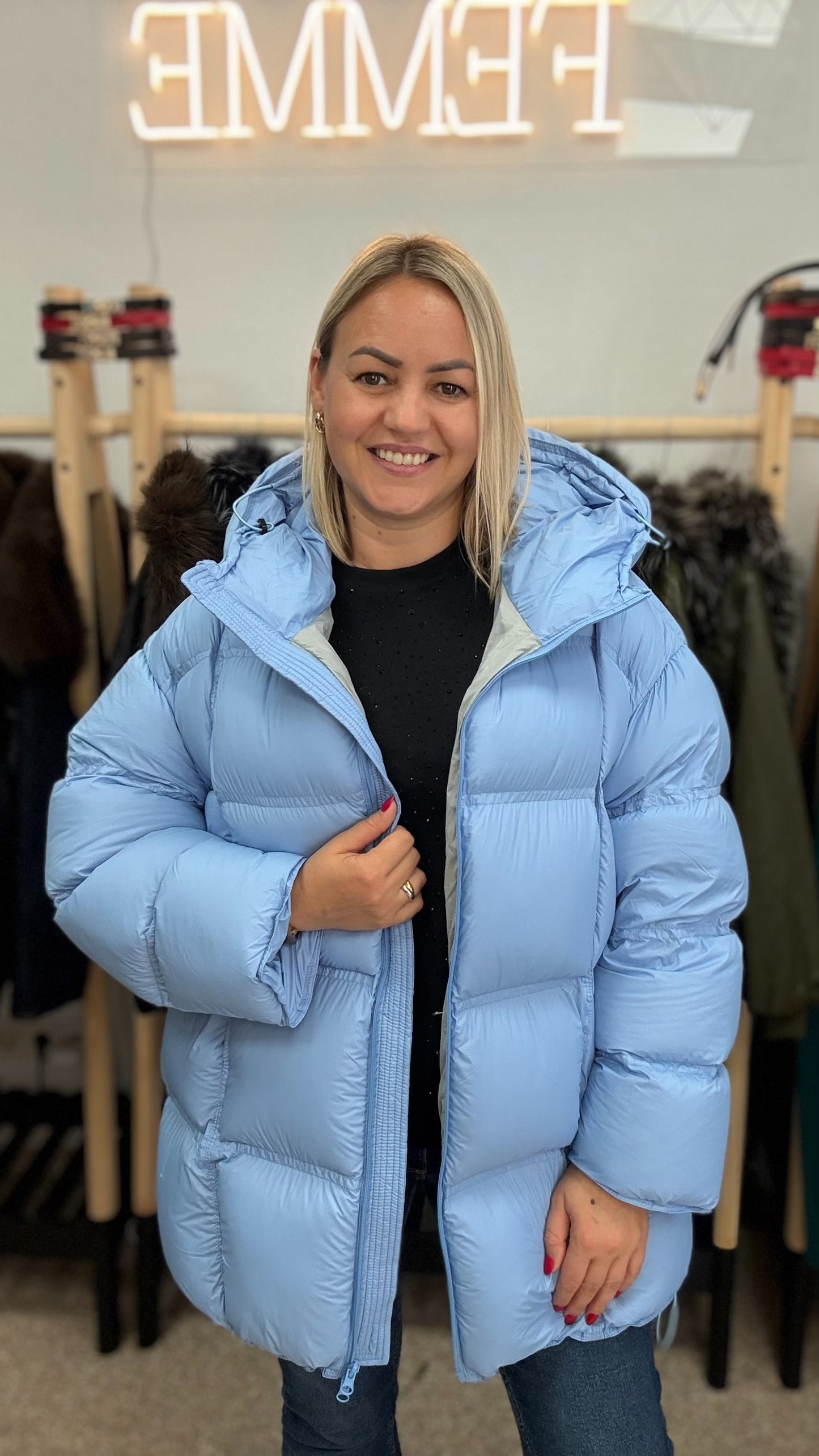 Winter down jacket blu color
