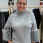 Grey Turtleneck Sweater with Faux Fur Sleeves
