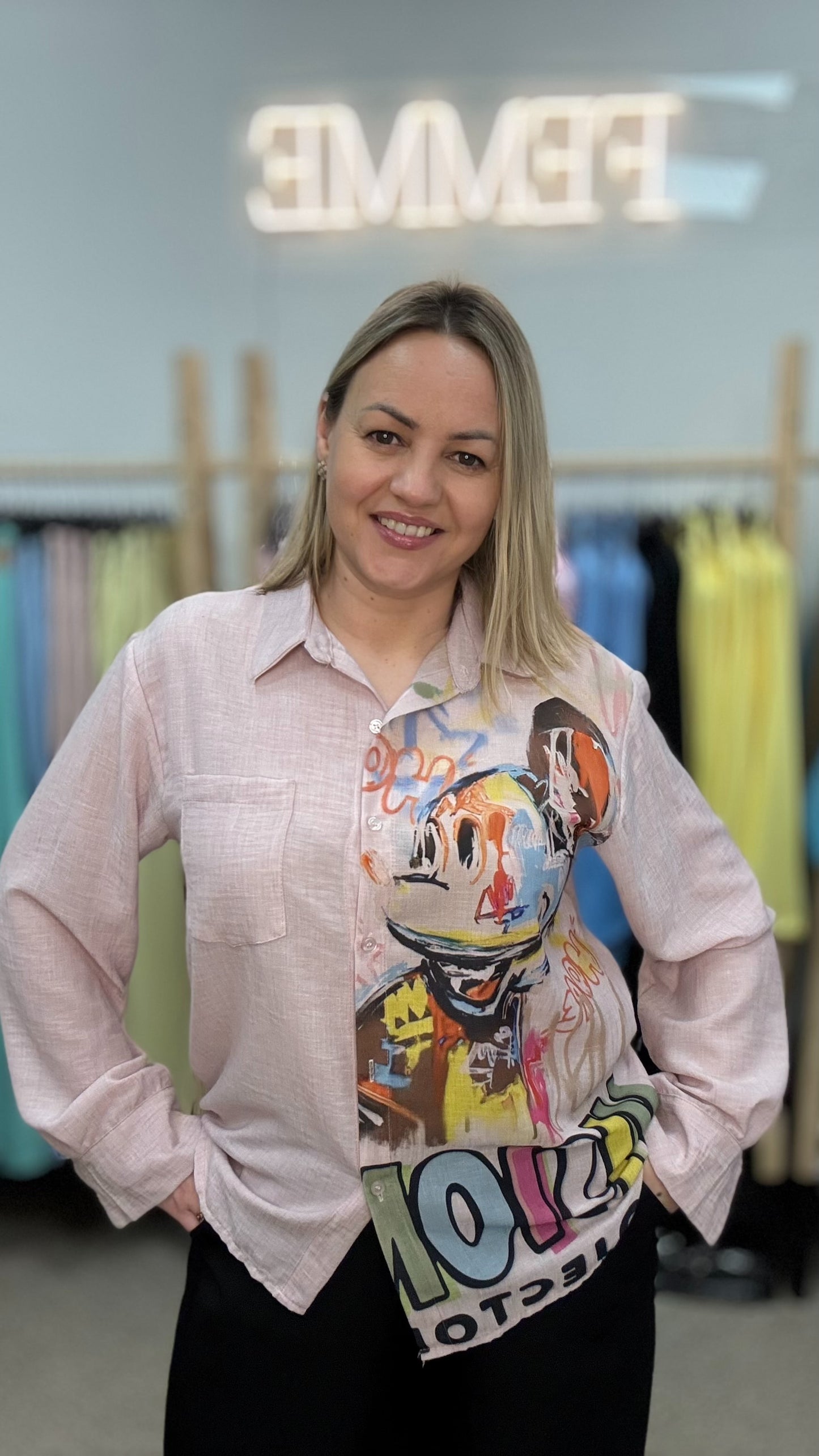 Blūze rozā tonī ar Mikimausa  printu 