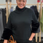 Black Turtleneck Sweater with Faux Fur Sleeves