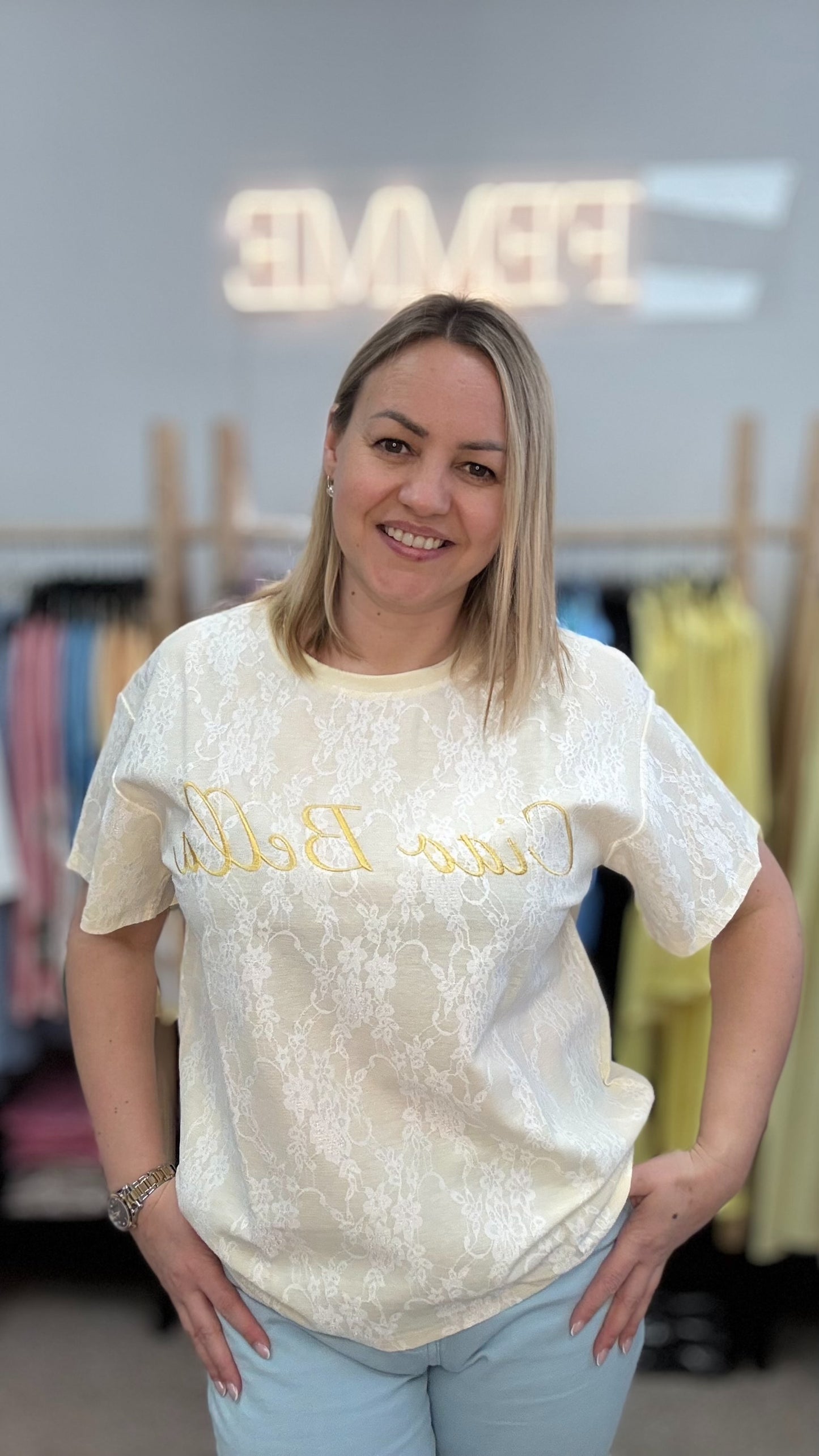 Ciao bella T krekls dzeltenā tonī 