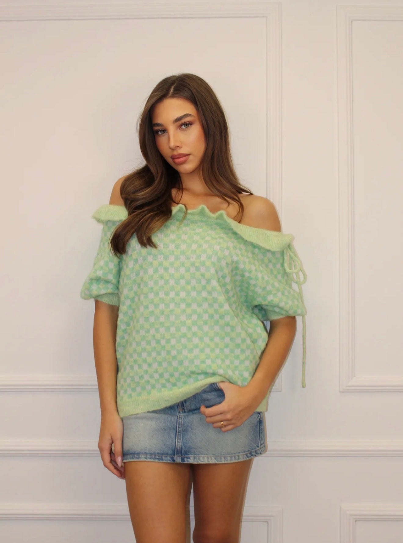 Свитер с короткими рукавами, зелёного цвета