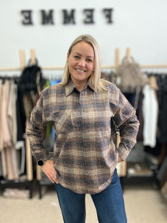 Rūtains krekls ar kristāliņiem 