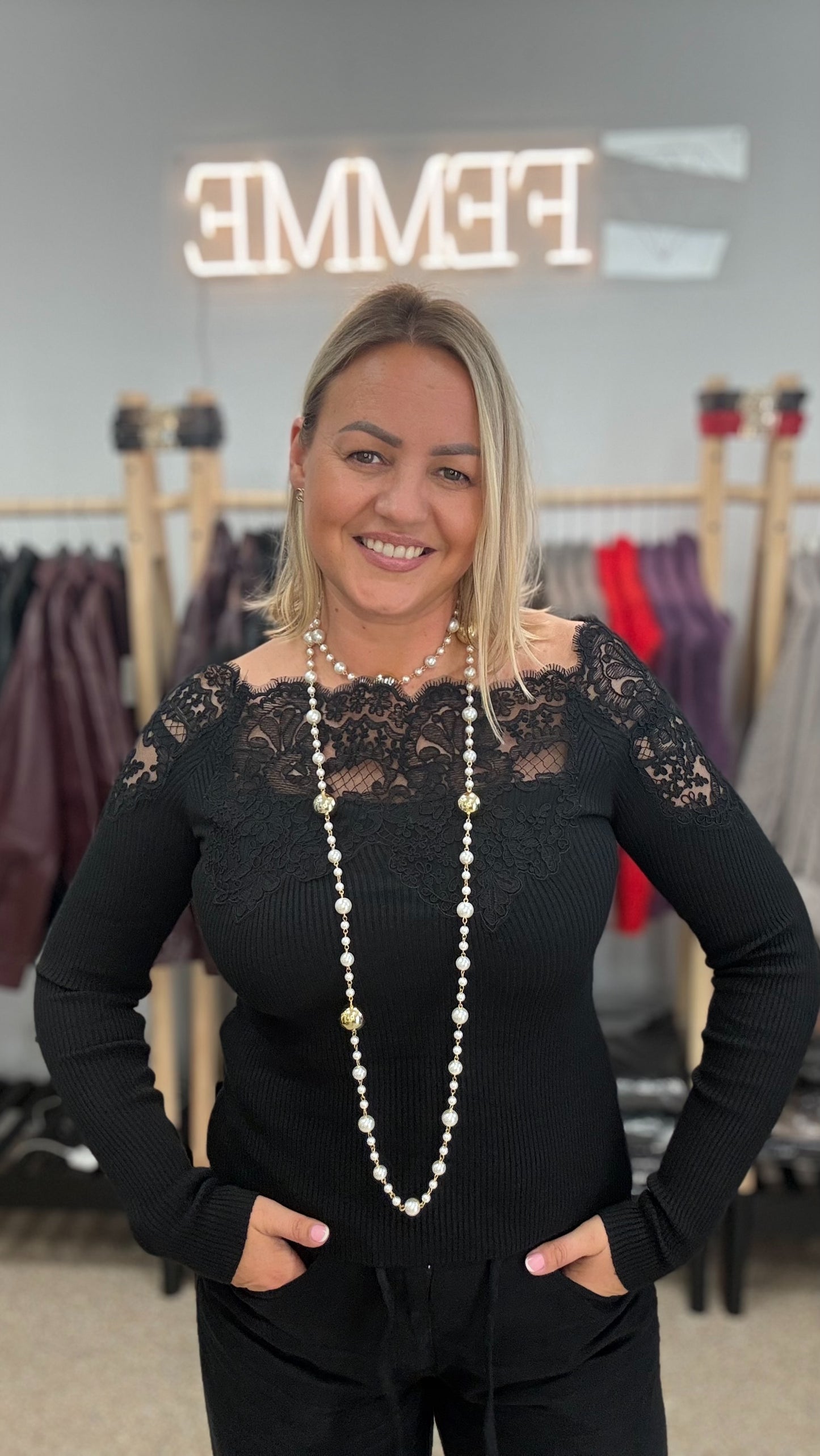 Lace top black color