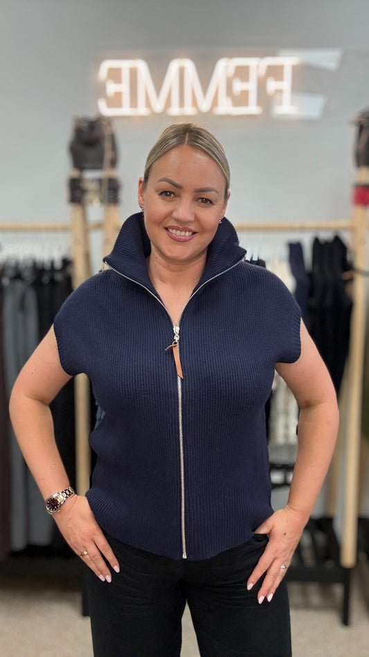Zila adīta veste ar rāvējslēdzēju