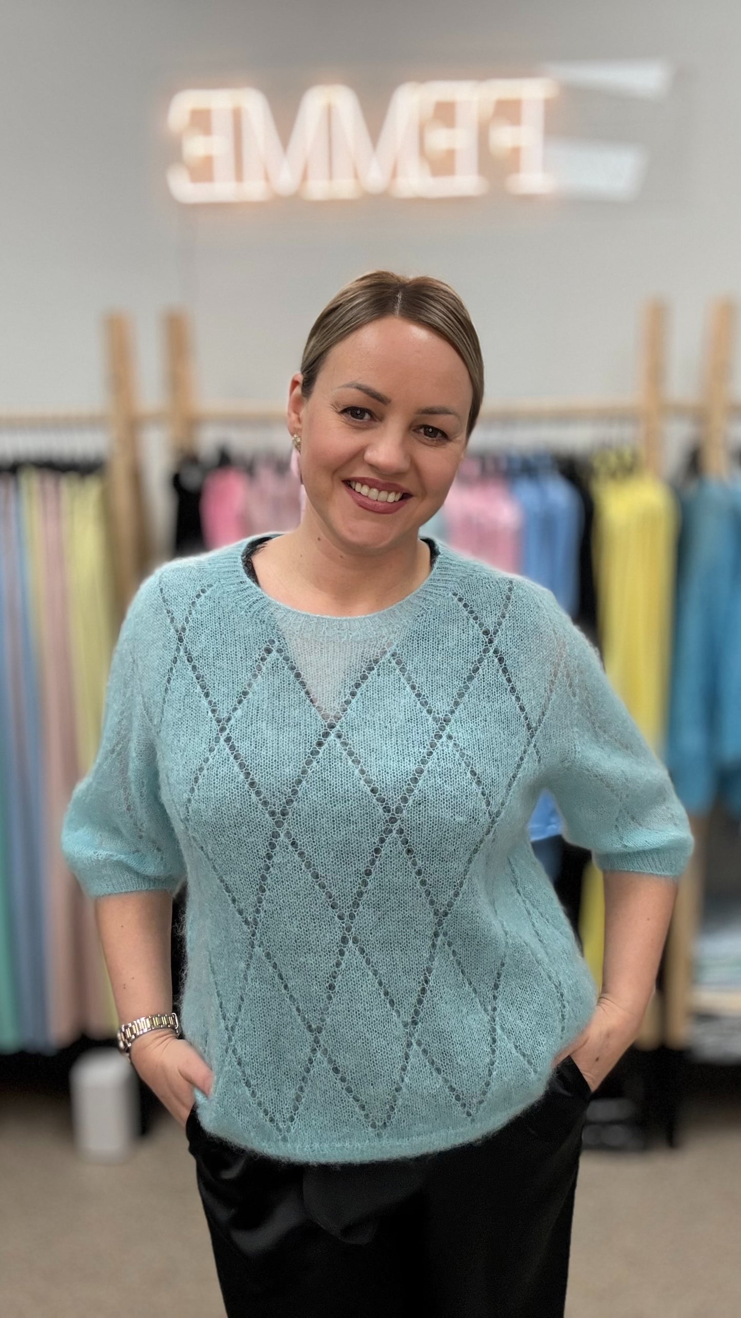 Cвитер из мохера цвета Тиффани