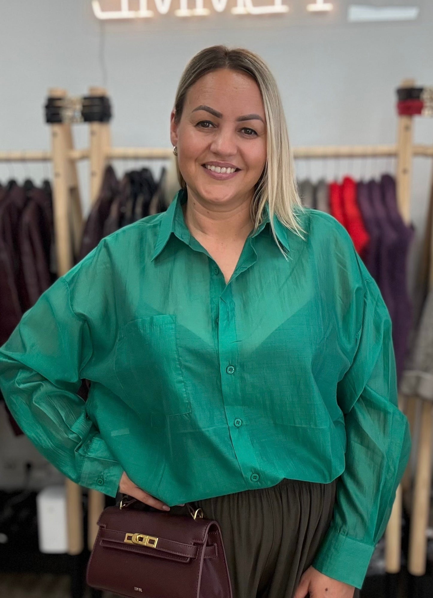 Silk blouse green color