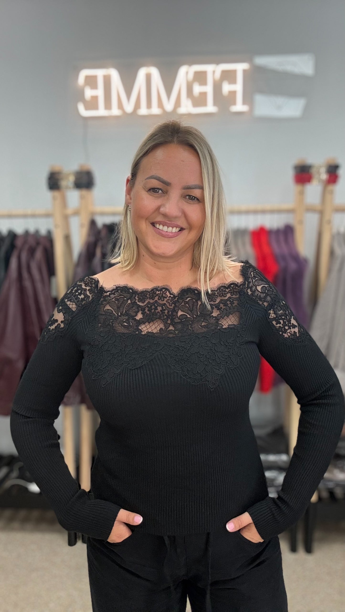Lace top black color