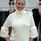 White Turtleneck Sweater with Faux Fur Sleeves