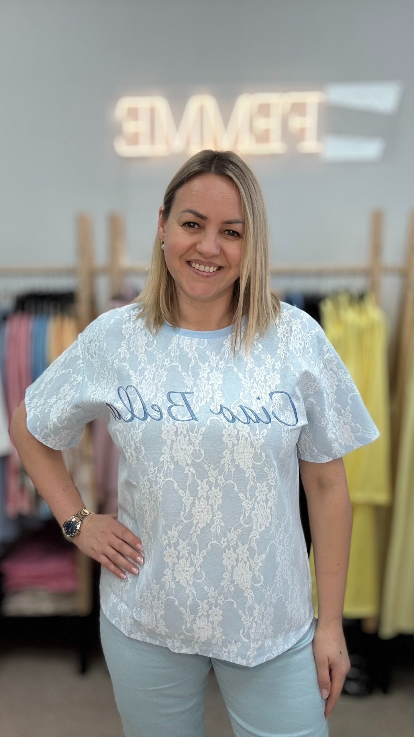 Ciao Bella T krekls maigi zilā tonī 