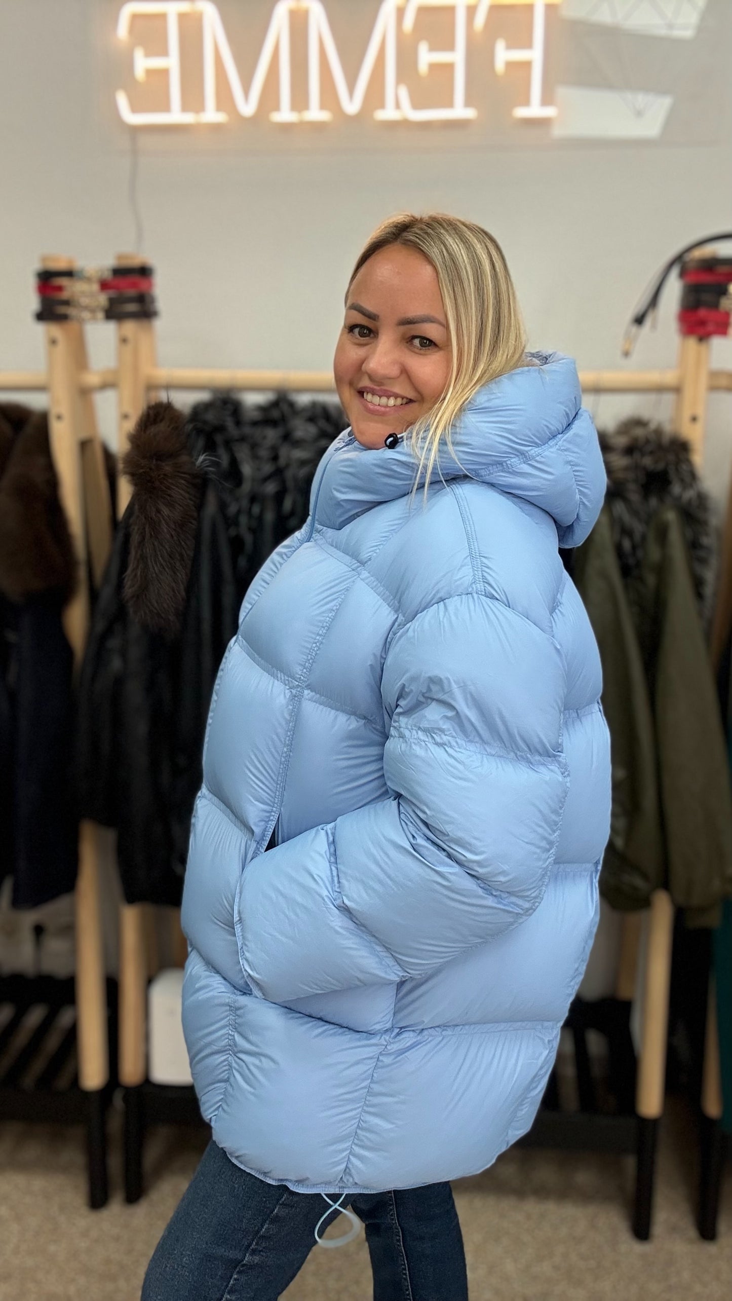 Winter down jacket blu color