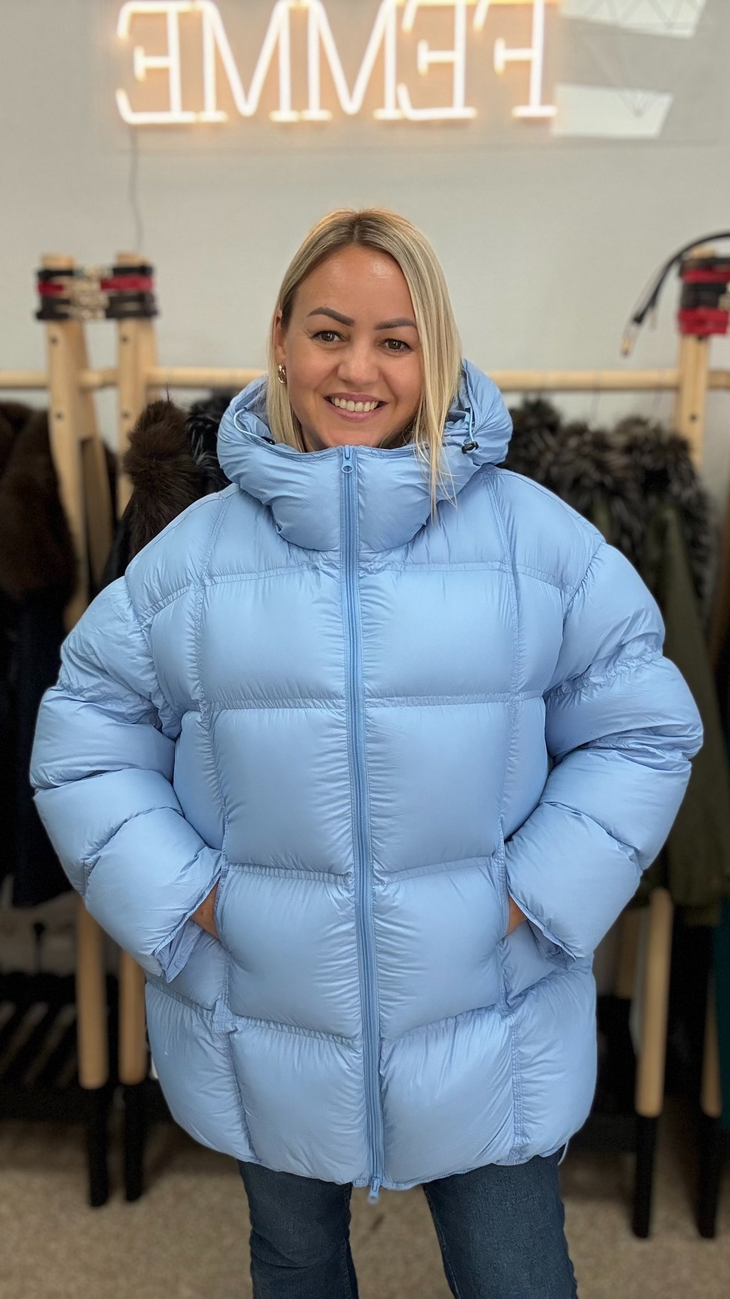 Winter down jacket blu color